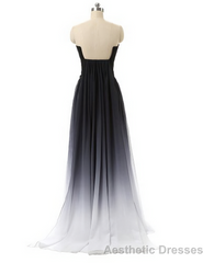 Navy Blue Ombre Gradient Chiffon Long Black Belt Ombre Black Gradient Custom Made Women Prom Dresses