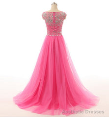 Pink Prom Dresses, Pink Evening Gowns Simple Formal Dresses, Prom Dresses, Teens Fashion Evening Gown Beadings Evening Dress, Pink Party Dress, Prom Gowns