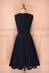 Vintage Simple Short Navy Blue Elegant Handmade Homecoing Homecoming Dresses