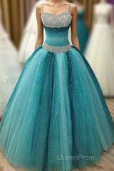 Spaghetti Straps Long Beading Sequin Shiny Modest For Teens Evening Prom Dresses