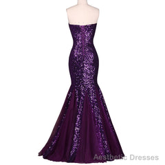 Sequin Long Sparkly Dark Salmon Purple Evening Dress, Elegant Formal Dresses, Mermaid Evening Gowns High Quality