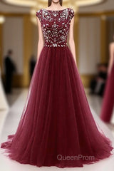 Burgundy Wine Red Beading Long Sexy Evening Prom Dresses
