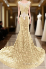 Sequins Court Train Crystal Detailing Trumpet Mermaid Sexy Beading Evening Prom Dresses