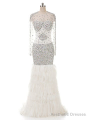 Prom dresses beading sequin fishtail long sleeve evening dress