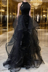 Evening Prom Dresses Sparkle & Shine Dresses Wedding Party Sleeveless Sequined with Crystals Sequin Ruffles