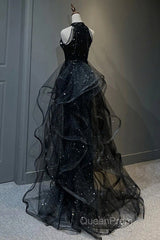 Evening Prom Dresses Sparkle & Shine Dresses Wedding Partysleeveless Halter Wednesday Addams Family Sequined With Crystals Sequin Ruffles