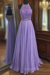 Purple A Line Chiffon Lace Evening Prom Dresses Evening Dresses