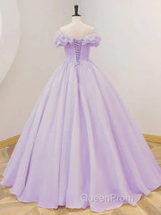 Purple A-Line Off Shoulder Long Ball Dresses Purple Dresses Evening Prom Dresses