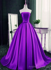 Purple Ball Gown Satin Long Lace-up Sweet 16 Dress, Purple Formal Dress
