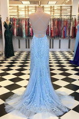 Purple/Blue Mermaid Backless Lace Evening Prom Dresses, Purple/Blue Mermaid Backless Lace Formal Graduation Evening Dreses