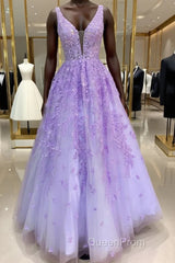 Purple Lace Long A Line Evening Prom Dresses Evening Dresses