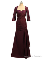 Purple Mermaid 3/4 Sleeves Chiffon Lace Mother Of The Bride Dresses