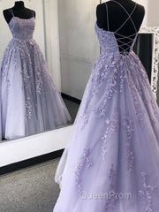 Purple Tulle Lace Long Evening Prom Dresses Formal Dresses