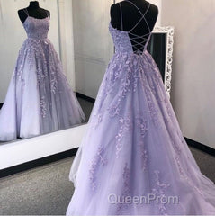 Purple Tulle Lace Long Evening Prom Dresses Formal Dresses