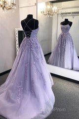 Purple Tulle Lace Long Evening Prom Dresses Formal Dresses