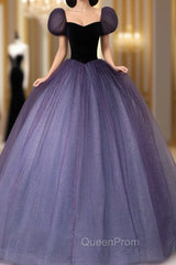 Purple Tulle Sequin Long Evening Prom Dresses, Purple Evening Dresses