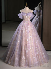 Purple Tulle Sequins Off the Shoulder Princess Quinceanera Dress