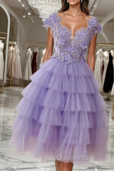Purple tulle short Evening Prom Dresses, purple evening Dresses