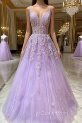 Purple v neck tulle lace long Evening Prom Dresses purple lace formal Dresses