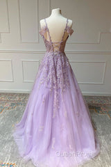 Purple v neck tulle lace long Evening Prom Dresses purple lace formal Dresses