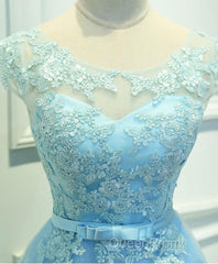 Light Blue Lace Tulle Short Evening Prom Dresses, Homecoming Dresses