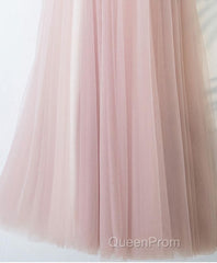 Pink V Neck Lace Long Evening Prom Dresses, Cheap Evening Dresses