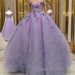 Quinceanera Dresses Off the Shoulder Party Dresses Sweetheart Neck Lavender Tulle Ball Gown
