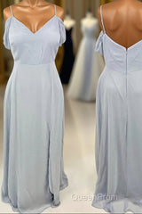 Off the Shoulder Light Blue Chiffon Long Bridesmaid Dresses