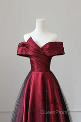 Red And Black Satin Party Dresses Evening Prom Dresses, A-Line Satin Evening Dresses