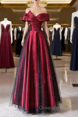 Red And Black Satin Party Dresses Evening Prom Dresses, A-Line Satin Evening Dresses