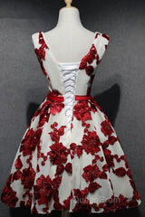 Red And White Short Homecoming Dresses, Lace-Up Back Party Dresses, Pretty Formal Dresses