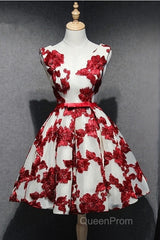 Red And White Short Homecoming Dresses, Lace-Up Back Party Dresses, Pretty Formal Dresses