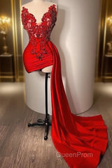 Red Beaded Appliques With Train Evening Prom Dresses拢卢Sweetheart Mini Cocktail Evening Dresses