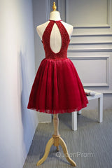Red Halter Beaded Short Party Dresses, Beaded And Sequined Party Dresses, Homecoming Dresses