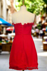 Red Homecoming Dresses Ruffles Strapless Tight Mini Dresses