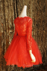 Red Lace Long Evening Prom Dresses Red Tulle Lace Short Evening Prom Dresses