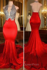 Red Mermaid Evening Prom Dresses,Backless Evening Prom Dresses,Evening Gowns,Formal Dresses
