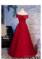 Red Off Shoulder Satin A-line Sweetheart Long Prom Dress, Red Long Evening Dress Formal Dress