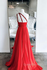 Red one shoulder long Evening Prom Dresses red evening Dresses