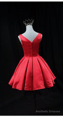 Red Satin Round Neckline Prom Homecoming Dress Red Short Party Dress prom dresses shops