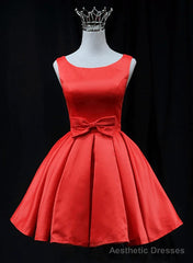 Red Satin Round Neckline Prom Homecoming Dress Red Short Party Dress prom dresses shops