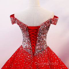 Red Sparkle Tulle Sweetheart Party Dresses, Shiny Sweet 16 Dresses