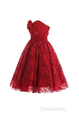 Red Sweetheart Knee Length Homecoming Dresses Lace Cocktail Dresses