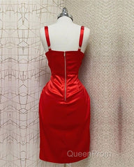 Red Sweetheart Neckline Slit Homecoming Dresses Midi Evening Prom Dresses