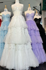 Red Sweetheart Sequins Top Multi-Layers Long Evening Prom Dresses,Tiered Formal Dresses