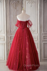Red Sweetheart Tulle Long Beautiful Evening Prom Dresses, Wine Red Party Dresses Evening Gown