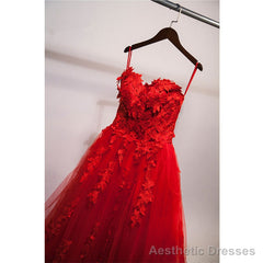 Red Sweetheart Tulle with Applique Party Dress , Tulle Formal Gowns