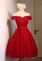 Red Tulle Short Prom Dresses,A-Line Semi Formal Dress