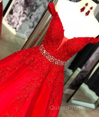 Red v neck tulle lace long Evening Prom Dresses, red tulle evening Dresses