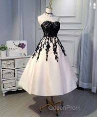 Champagne Lace Short Evening Prom Dresses, Lace Evening Dresses